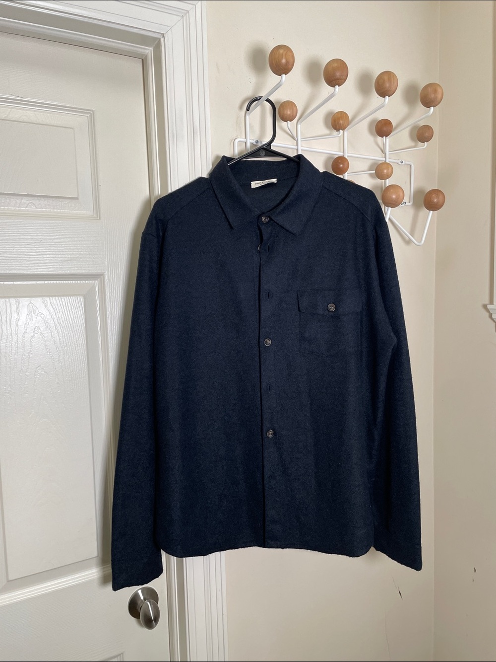 Phil Petter - Wool Blend Button Down Long Sleeve Shirt - Navy - XL